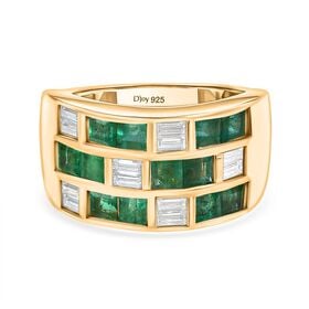 D Joy Socoto Smaragd, Moissanit Ring 925 Silber 750 Gelbgold Vermeil (Größe 19.00) ca. 2.71 ct