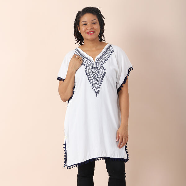 JOVIE bestickter Kaftan mit Quasten, Wei&szlig; mit schwarzer Stickerei image number 2