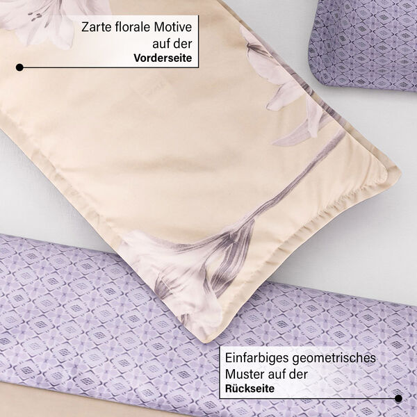 6-tlg. Bettwäsche-Garnitur mit doppelseitigem Druck, Blumenmuster, lila image number 4