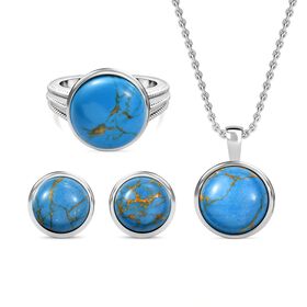 3er-Set - Blaues Türkis Schmuckset - 19,77 ct.
