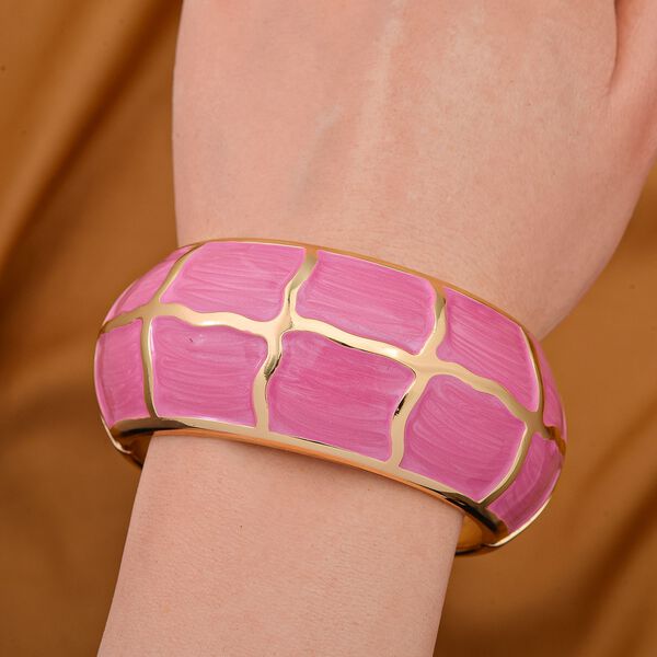 Emaillierter Gitternetz-Muster-Armreif, ca. 18 cm, ca. 87,60g Rosa image number 2