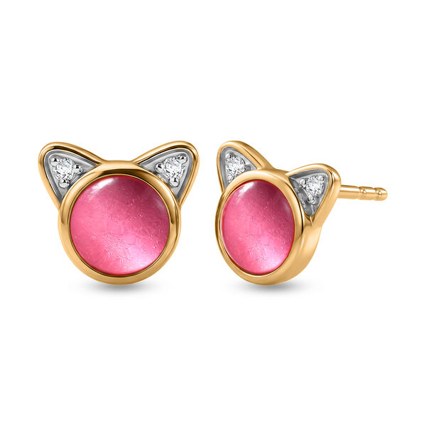 D'Joy Flamingo Mondstein, Wei&szlig;er Zirkon Ohrringe 925 Silber 750 Vergoldet ca. 1,97 ct.