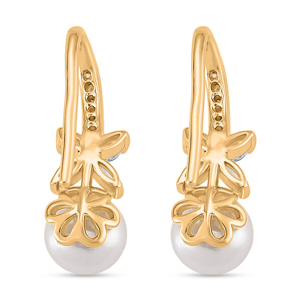 Wei&szlig;e S&uuml;&szlig;wasser Perle (6-8 mm), Wei&szlig;er Zirkonia Ohrringe Nickelfreies Messing vergoldet image number 5