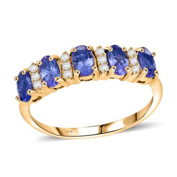 Tansanit, Moissanit Ring 925 Silber vergoldet, (Gr&ouml;&szlig;e 19.00) ca. 1.25 ct