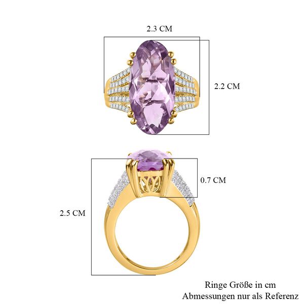 Rose De France Amethyst, weißer Zirkon Ring, 925 Silber Gelbgold Vermeil (Größe 18.00) ca. 8.69 ct image number 7