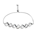 Blaues und weißes Diamant Bolo-Armband, ca. 16-26 cm, 925 Silber platiniert