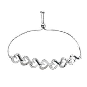 Verstellbares, blaues und weißes Diamant-Herz-Armband in Silber