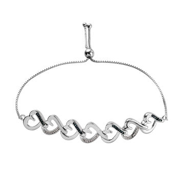 Blaues und wei&szlig;es Diamant Bolo-Armband, ca. 16-26 cm, 925 Silber platiniert