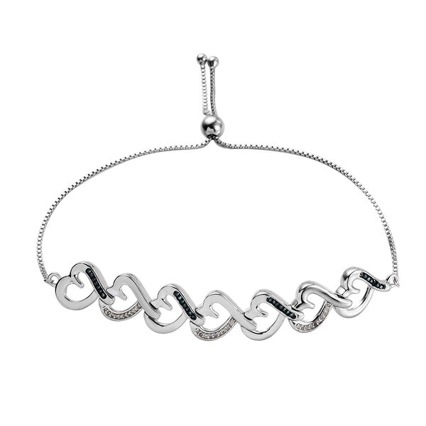 Verstellbares, blaues und wei&szlig;es Diamant-Herz-Armband in Silber