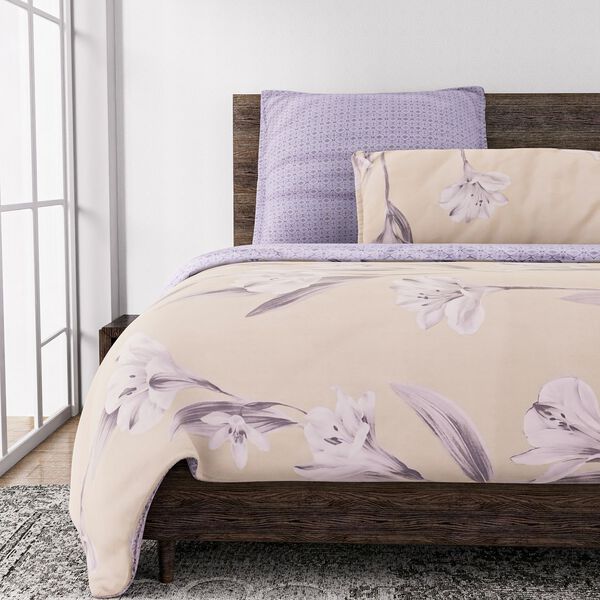 6-tlg. Bettwäsche-Garnitur mit doppelseitigem Druck, Blumenmuster, lila image number 6