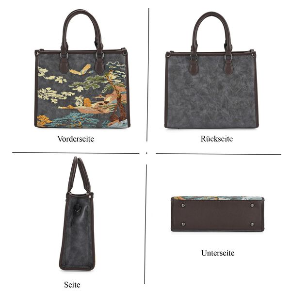 Bestickte Crossbody-Tasche, Blumen-Design, 32x12x25cm, Grau image number 4