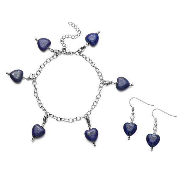 2er-Set, Lapislazuli-Ohrringe und Armband, 19 cm - 52,50 ct.
