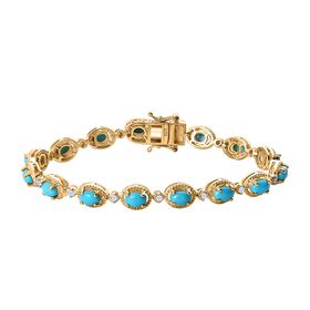 Amerikanisches natürliches Sleeping Beauty Türkis, Weißer Zirkon Armband ca. 19 cm 925 Silber Gelbgold Vermeil ca. 7.59 ct