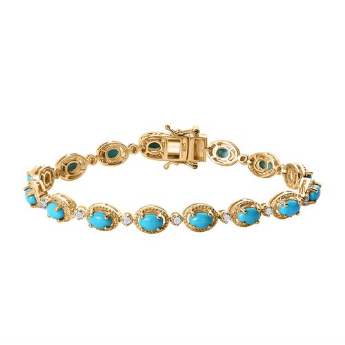 Amerikanisches natürliches Sleeping Beauty Türkis, Weißer Zirkon Armband ca. 19 cm 925 Silber Gelbgold Vermeil ca. 7.59 ct image number 0