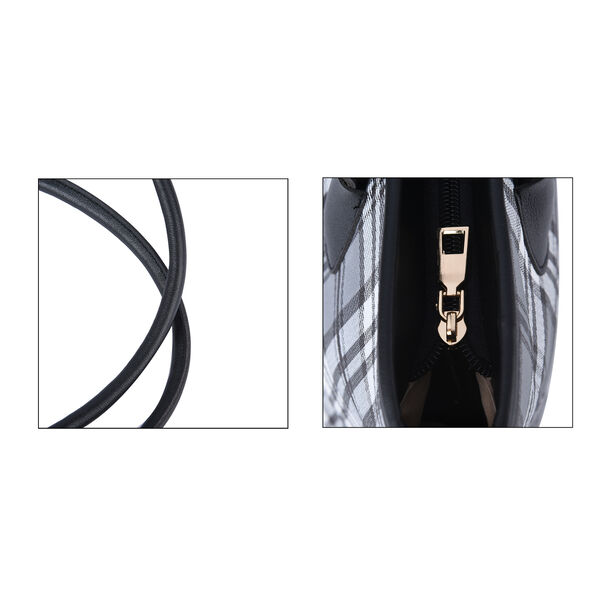 Moderne Handtasche mit PU-Leder Griff, Streifenmuster, grau image number 5