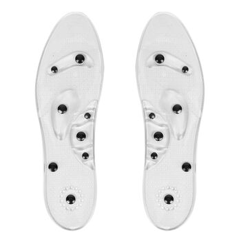 Description: silicone insole   szie: M (40-44) Material:Magnetic silicone insole 90%PU+10% magnet Color: transparent color stock goods NV:145G
