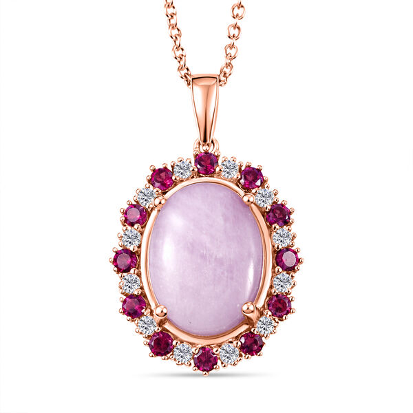 EverTrue Kunzit, Rhodolith Granat und Zirkon Anh&auml;nger mit 50cm Kette - 13 ct.