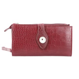Echtleder Portemonnaie mit Krokoprägung, 18,5x1,5x9,5 cm, weinrot
