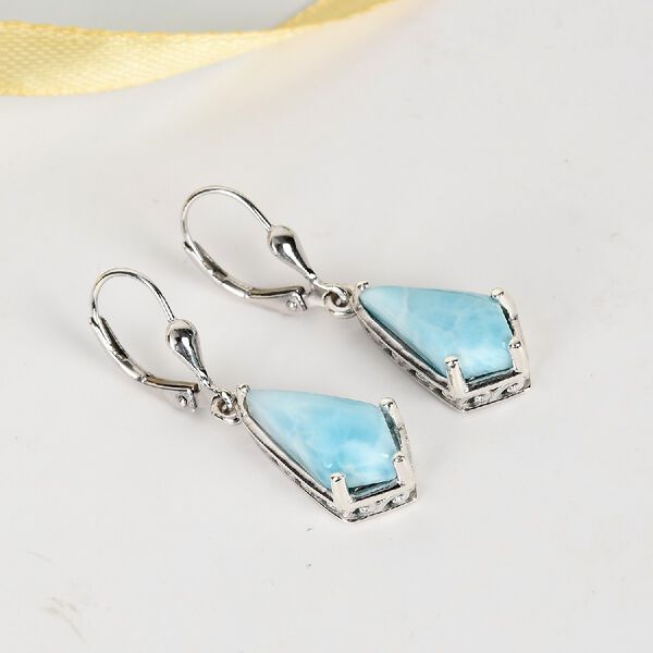 Larimar Tropfen Ohrh&auml;nger 925 Sterling Silber platiniert 6,17 Ct&nbsp; image number 2