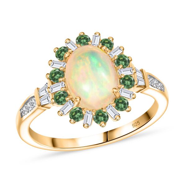 AA &auml;thiopischer Welo Opal Tsavorit Granat und Moissanit Ring und Anh&auml;nger mit 50cm Kette image number 4