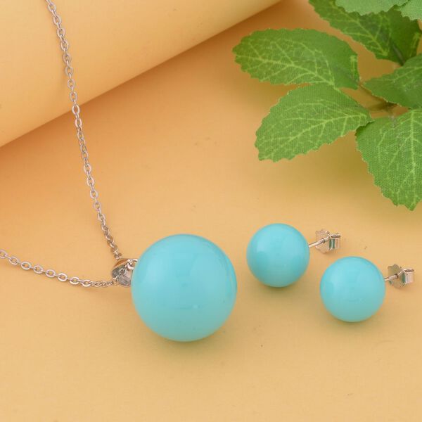 2er Set - Türkis Muschelkernperlen Ohrringe und Anhänger mit Kette Schmuckset, Edelstahl, 925 Silber rhodiniert image number 2