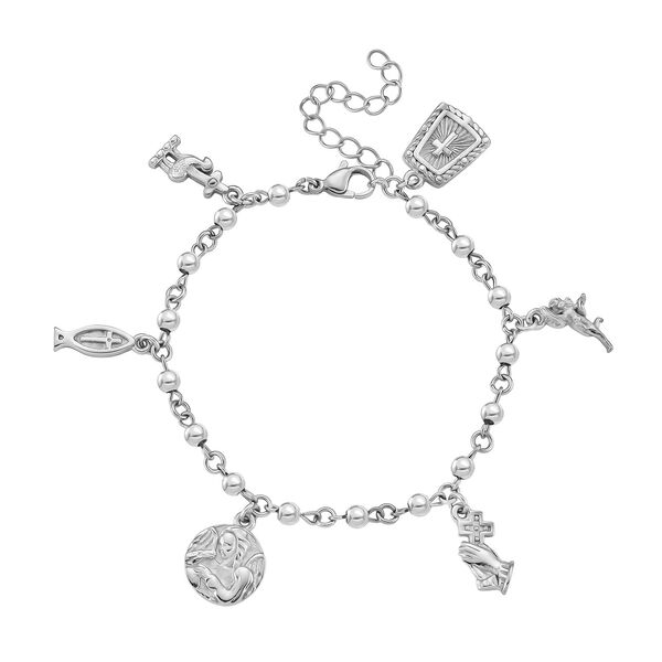 Charm-Armband mit Symbol Anh&auml;ngern, 316L Edelstahl, Silberfarben, ca. 19 cm