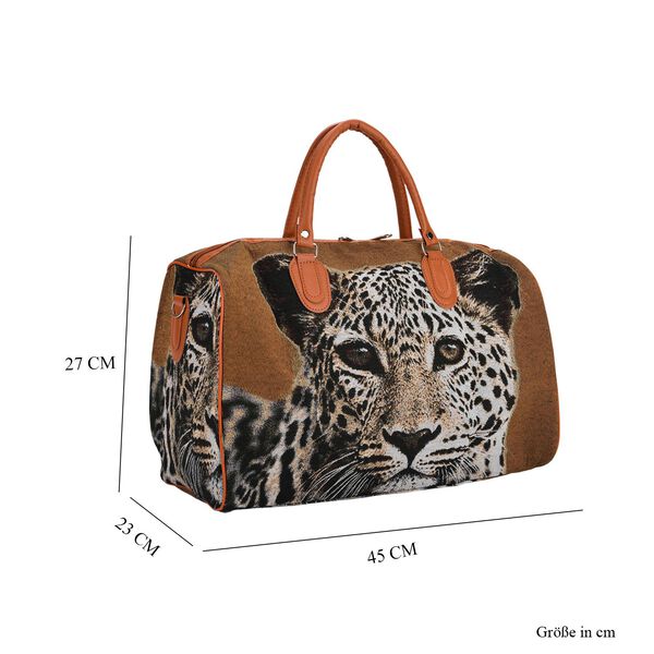 Reisetasche, 45x23x27cm, Braun mit Leopardenmuster image number 7
