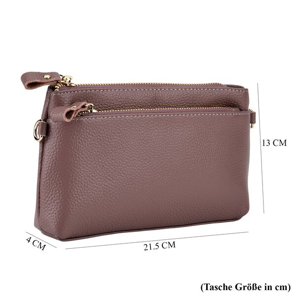 Echtleder Crossbody Tasche, mehrere Rei&szlig;verschlussf&auml;cher, verstellbarer Schulterriemen, 21,5x4x13cm, Violett image number 9