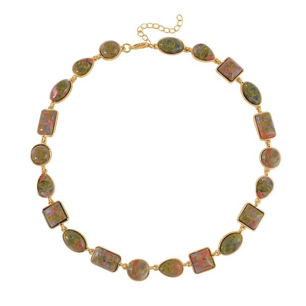 Unakite Halskette ca. 45 cm Legierung Standard gelb vergoldet ca. 160,00 ct. image number 0