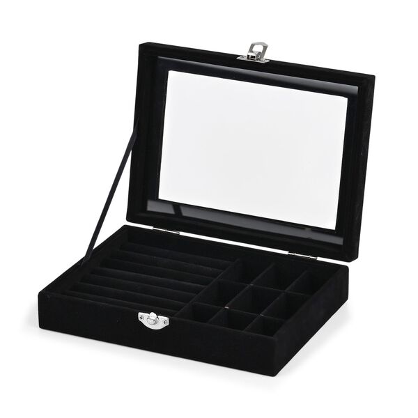 Elegante Schmuckbox aus edlem Samt mit Glasdeckel, 20x15x5 cm, Tiefschwarz image number 0