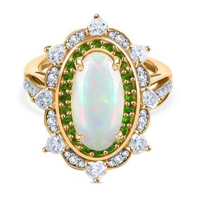 D'Joy AA Natürlicher, äthiopischer Welo Opal, Moissanit Ring 925 Silber 750 Gelbgold Vermeil (Größe 19.00) ca. 3,29 ct