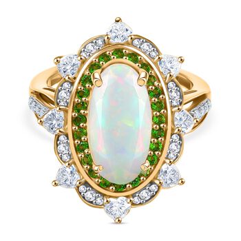 D'Joy AA nat&uuml;rlicher, &auml;thiopischer Welo Opal, Chromdiopsid und Moissanit Ring - 3,29 ct.