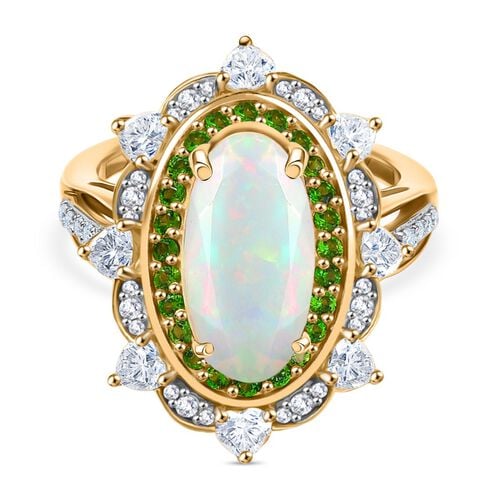 D'Joy AA Natürlicher, äthiopischer Welo Opal, Moissanit Ring 925 Silber 750 Gelbgold Vermeil (Größe 19.00) ca. 3,29 ct image number 0