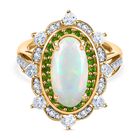 D'Joy AA Natürlicher, äthiopischer Welo Opal, Moissanit Ring 925 Silber 750 Gelbgold Vermeil (Größe 19.00) ca. 3,29 ct