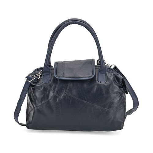 " lifestyle-Color:Blue  size/Profile: Patch leather bag :wall(exterior);Patch Work Sheep Leather Lining(interior):polyester  Pockets(exterior):zipped-1; (interior): zipped-1,slip-2.Measurement(inch):29*15*21cm   Handle:11cm  shoulder strap:140cm" image number 0