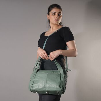 100% Echtleder Weekender Reisetasche mit RFID-Schutz, 43x28x33 cm, Hellgr&uuml;n