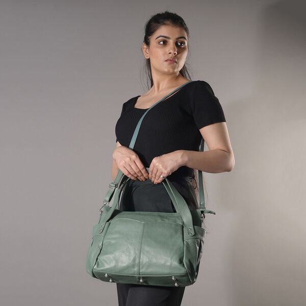 100% Echtleder Weekender Reisetasche mit RFID-Schutz, 43x28x33 cm, Hellgr&uuml;n image number 3