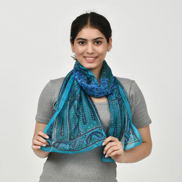 Bedruckter Tabby-Seidenschal, Himmelblau, 49x160cm image number 0