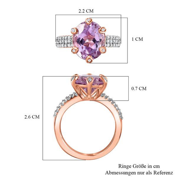 AA Rose De France Amethyst, wei&szlig;er Zirkon Ring, 925 Silber ros&eacute;vergoldet (Gr&ouml;&szlig;e 16.00) ca. 4.58 ct image number 7