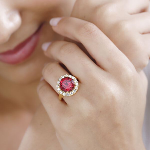 Synthetischer Padparadscha-Saphir und Zirkon Ring, ca. 7,76 ct image number 3