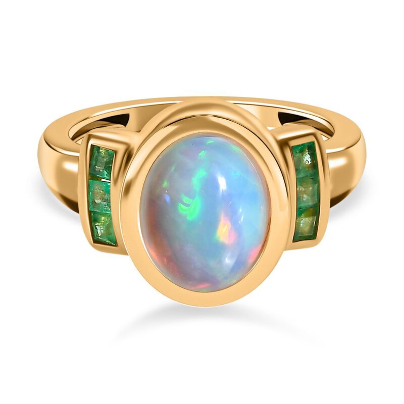Natürlicher, äthiopischer Welo Opal und Kagem sambischer Smaragd-Ring - 2,05 ct. image number 0