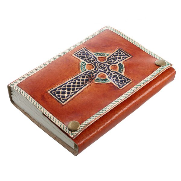 Kreuzgepr&auml;gtes Leder Notizbuch und 1 Holzstift, braun image number 7