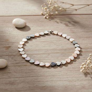 Mehrfarbige Herz Muschelkernperle 50cm Halskette