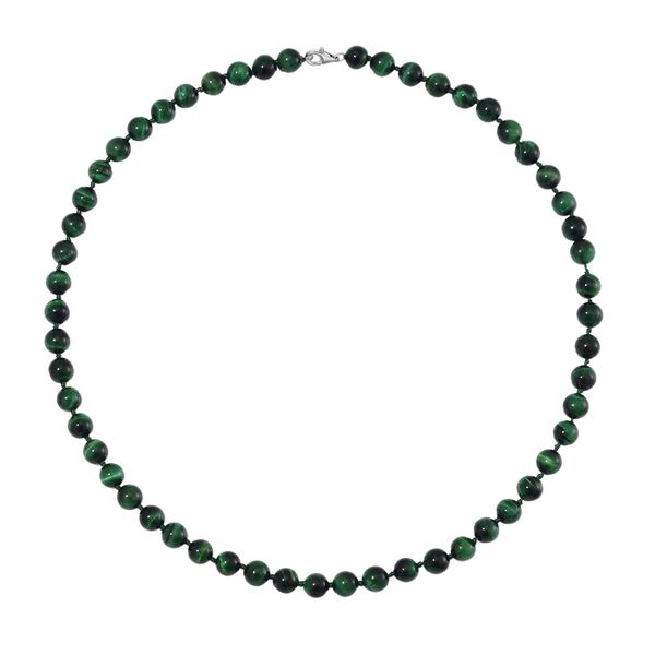 Gr&uuml;ne Tigerauge Halskette ca. 50 cm 925 Silber rhodiniert ca. 208.50 ct image number 2
