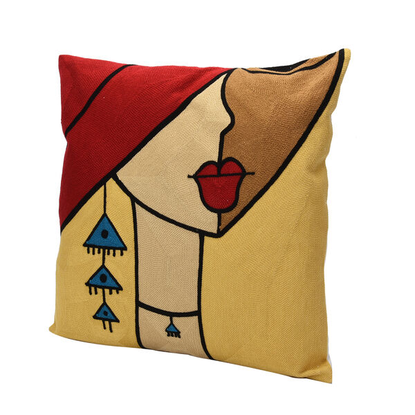 Kissenbezug mit Stickerei und Reißverschluss, Größe: 43x43cm, Gelb image number 6