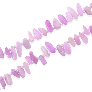 Kunzit, Wei&szlig;e S&uuml;&szlig;wasser Perle (2-3mm) Halskette ca. 45 cm 316L Edelstahl
