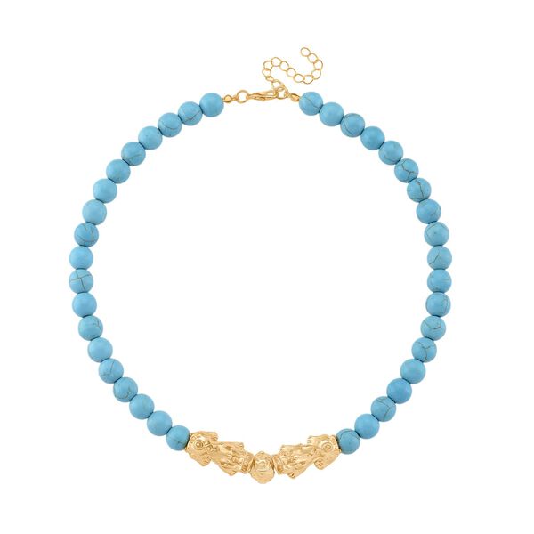 Blauer Howlit Flexibles Pixiu Halskette ca. 45 cm+3.75 cm Extender, vergoldet ca. 330.00 ct image number 2