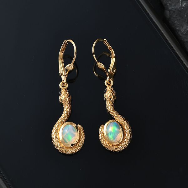 AA Nat&uuml;rlicher, &auml;thiopischer Welo Opal, Schwarzer Spinell Ohrringe 925 Silber 750 Gelbgold Vermeil ca. 0.92 ct image number 3