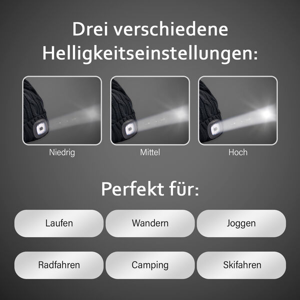 Beanie Mütze mit LED-Kopflichtfunktion, Schwarz image number 12