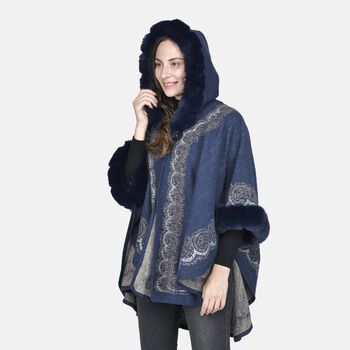 TAMSY - Designer Kunstfell Ruana, Blau